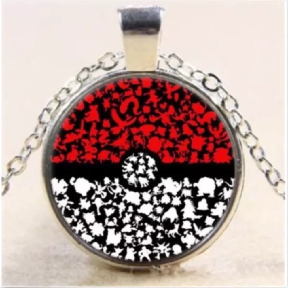 Pokemon Pokeball Silver Glass Cabochon Necklace